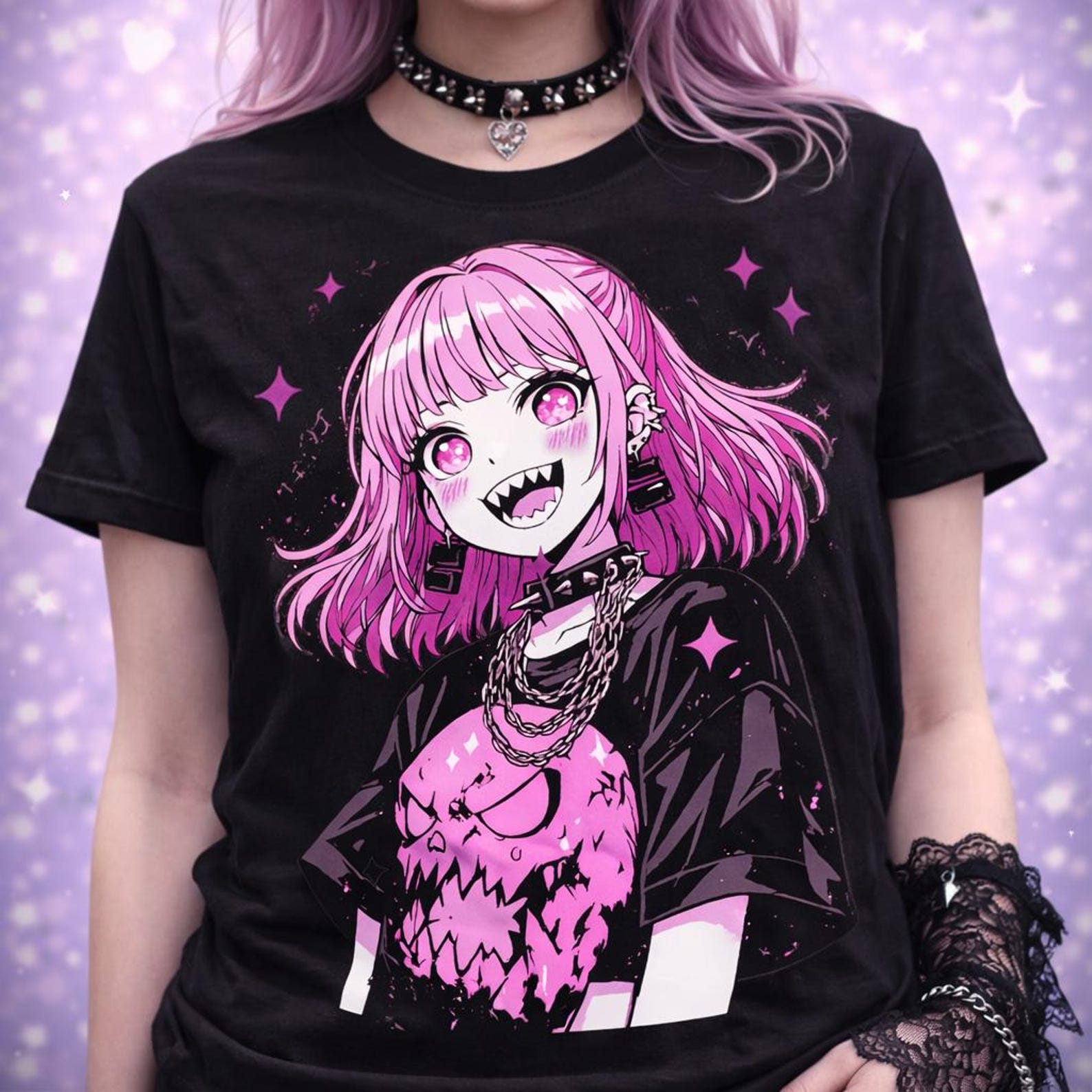 Pastel Goth Anime Oversized T-Shirt Pink Vampire Girl Manga Aesthetic Kawaii Grunge Streetwear Gildan 64000 Unisex, pastelgothic 2XL