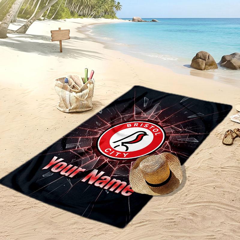 Asciugamano da Spiaggia Personalizzato Stampato Bristol City Logo Calcio Supporto Nome Personalizzato Testo Asciugamano Assorbente Per Sport Viaggio Regalo Speciale