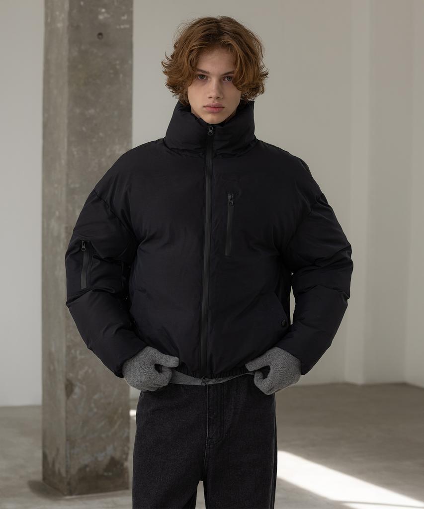 Decoroso Unisex Dr Embroidered Crop Puffer Short Padded Jacket [Black]