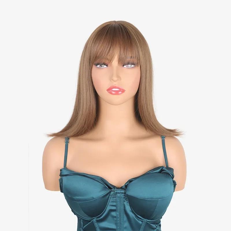 

Синтетический европейский и американский женский повседневный модный короткий прямой волос с челкой ци, натуральный парик из химического волокна, полный головной убор 38cm