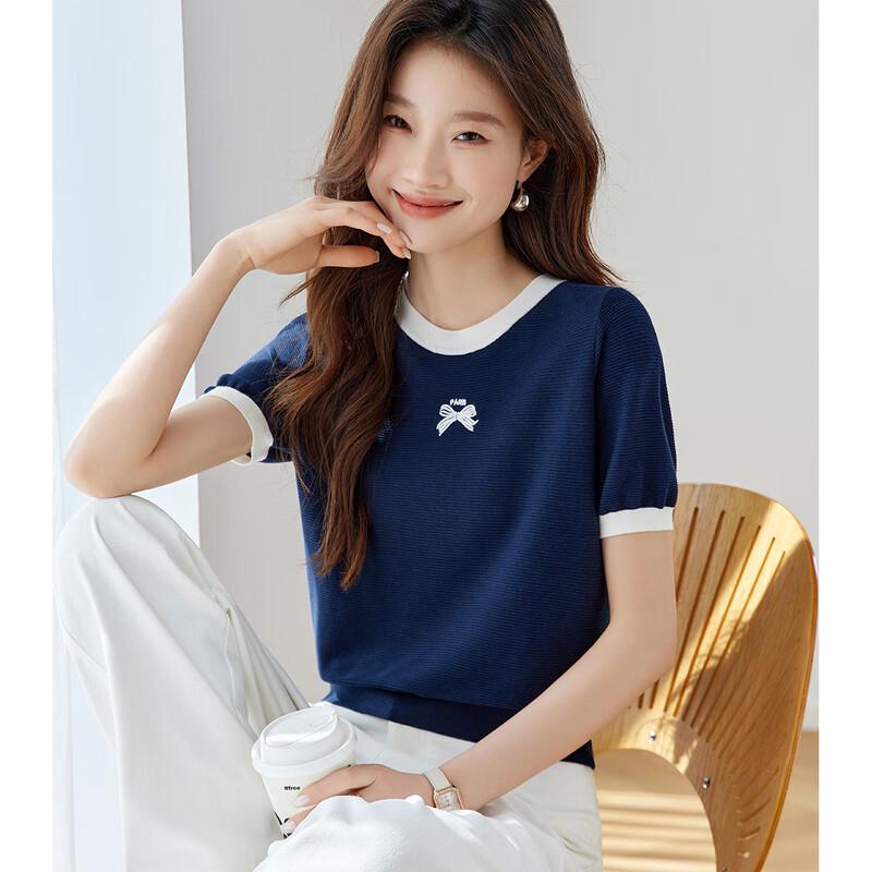 

Srcr Women s Elegant Silk Blend Jacquard Knit Cropped Short Sleeve Top L