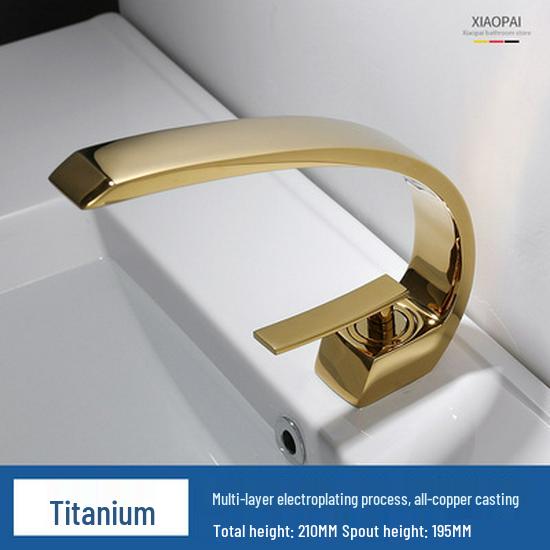 Lavabolar ve Tezgahlar için Sıcak ve Soğuk Musluklu Antrasit Pirinç Banyo Lavabo Musluğu.