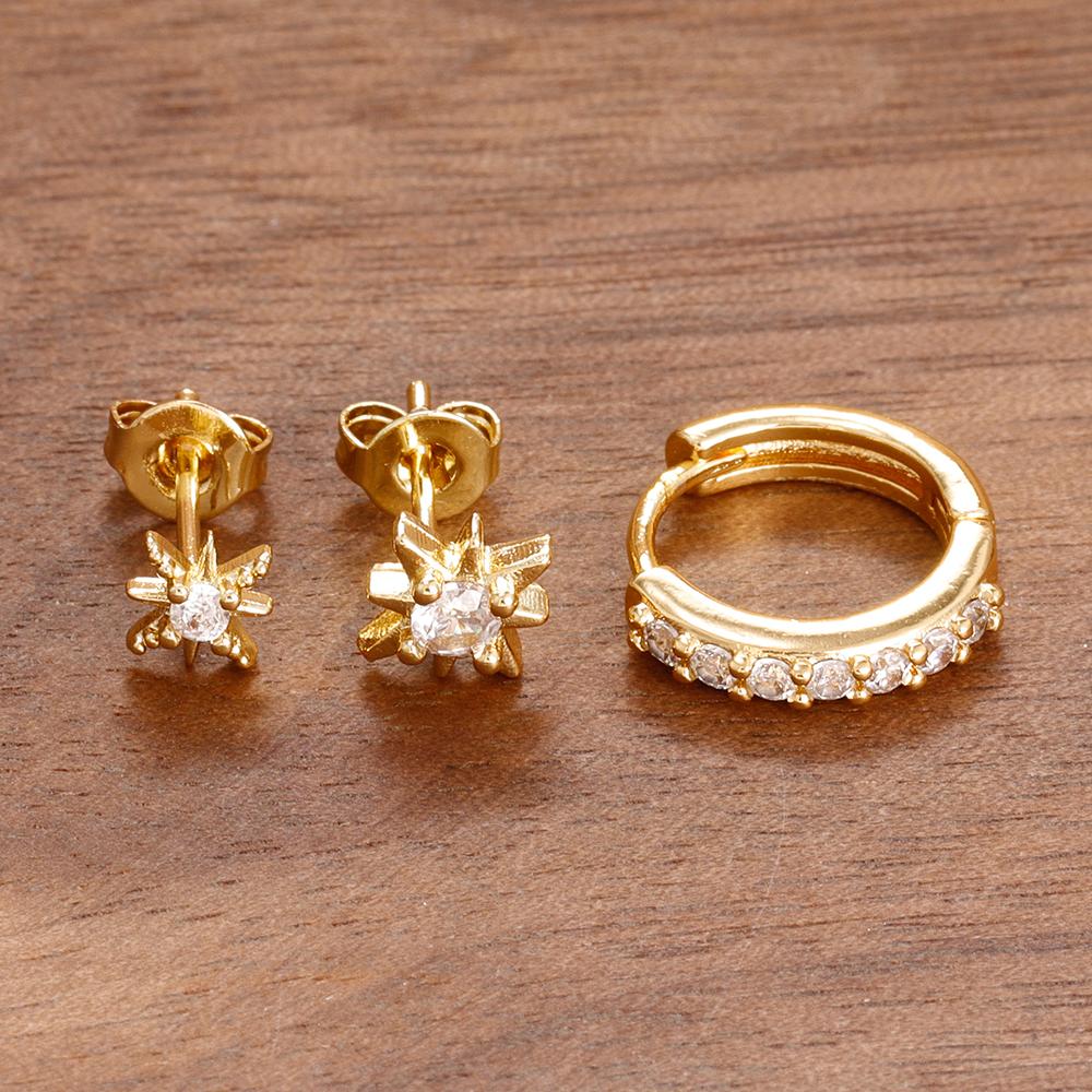 3PCS Stainless Steel Twinkle Star Ear Piercing Ear Stud Round Earrings For Women Zircon Tragus Helix Cartilage Piercing Jewelry