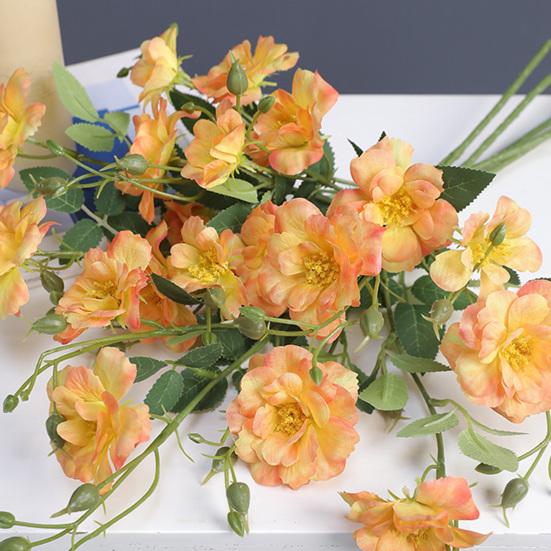 Artificial Chinese Rose Flower with Leaves UV Resistant Fake Silk Flower Wedding Party Table Centerpiece Indoor Outdoor Faux Bloom Decoration