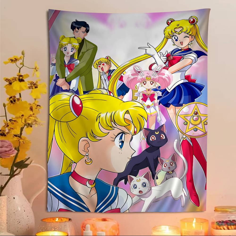 Cartoon SSailor Classic MMoons Printed Large Wall Tapestry Art Science Fiction Room Home Decor Decor Blanket
