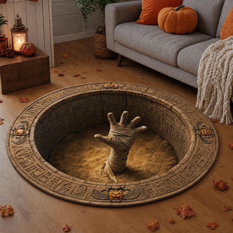 Halloween Round Rug Skeleton Hands Pit 3D Pumpkins Area Rug Living Room Holiday Home Decor Aesthetic Art Premium