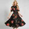 New Summer Beach Gorgeous Floral Midi Dress Shirt Women Single Breasted Belt Lace Up Short Sleeve Long Party Dresses Office Lady