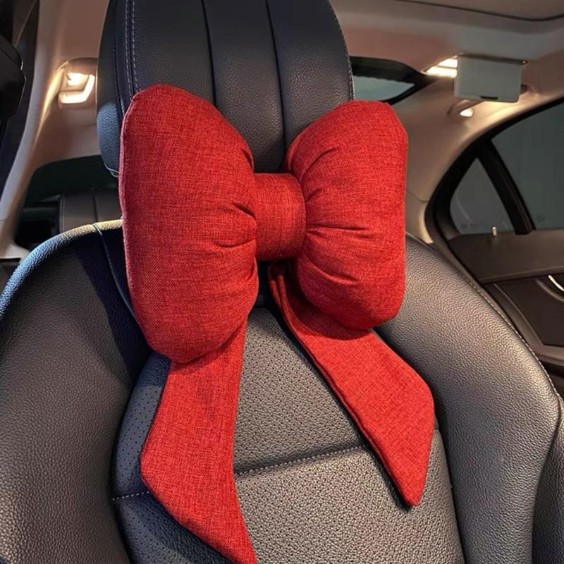 Car Seat Headrest Neck Rest Cushion Bowknot Car Neck Pillow Soft Neck Support Car Seat Back Pillows Neck Pain Relief
