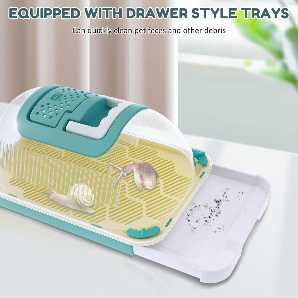 Reptile Feeding Box Portable Transparent Snail Breeding Box with Drawer Tray and Handle Reptile Transport Container for Lizard