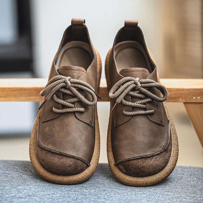 Men’s Retro Low Boots Shoes Fashion Casual Driving Shoes Black Brown Wide Head Shoes Plus Size