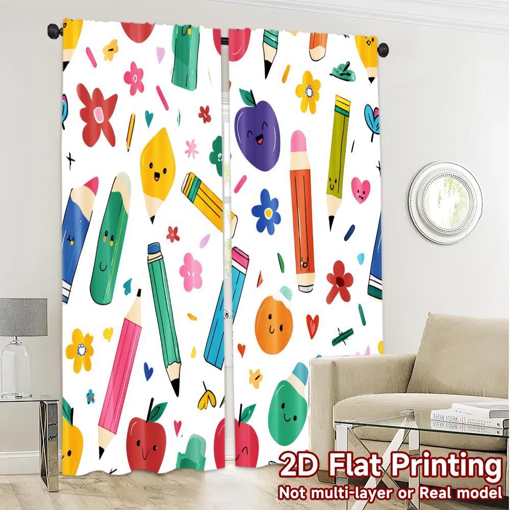 2D Flat Printing  JIT 2pcs   Curtains (Without Rod) Colorful Doodles Pattern Chic Curtains Durable 100% Polyester Fabric Curtains