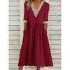 Fashion V Neck Large Size Short Sleeve Summer Dress Women Elegant Loose Office Casual A-line Party Lace Dresses Solid Female Pleated Hollow Clothing