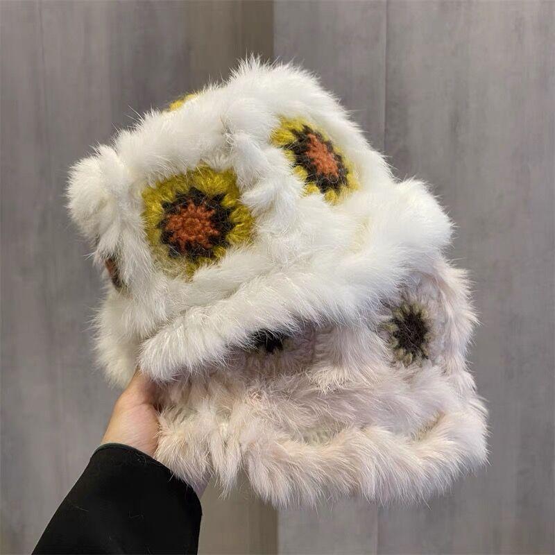 Rabbit Fur Lion Hat National Fashion Wool Hat Women's Winter Cute Plush Fisherman Hat  Plush Knitted Hat Tiger Head Hat Trendy