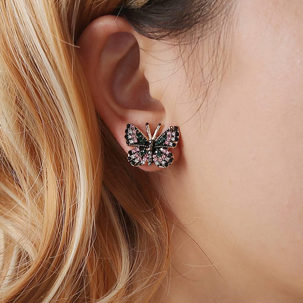1 Pair Ethnic Women Rhinestones Butterfly Earrings Girl Crystal Ear Rings Evenning Party Prom Beach Ear Studs Fashion Accessory