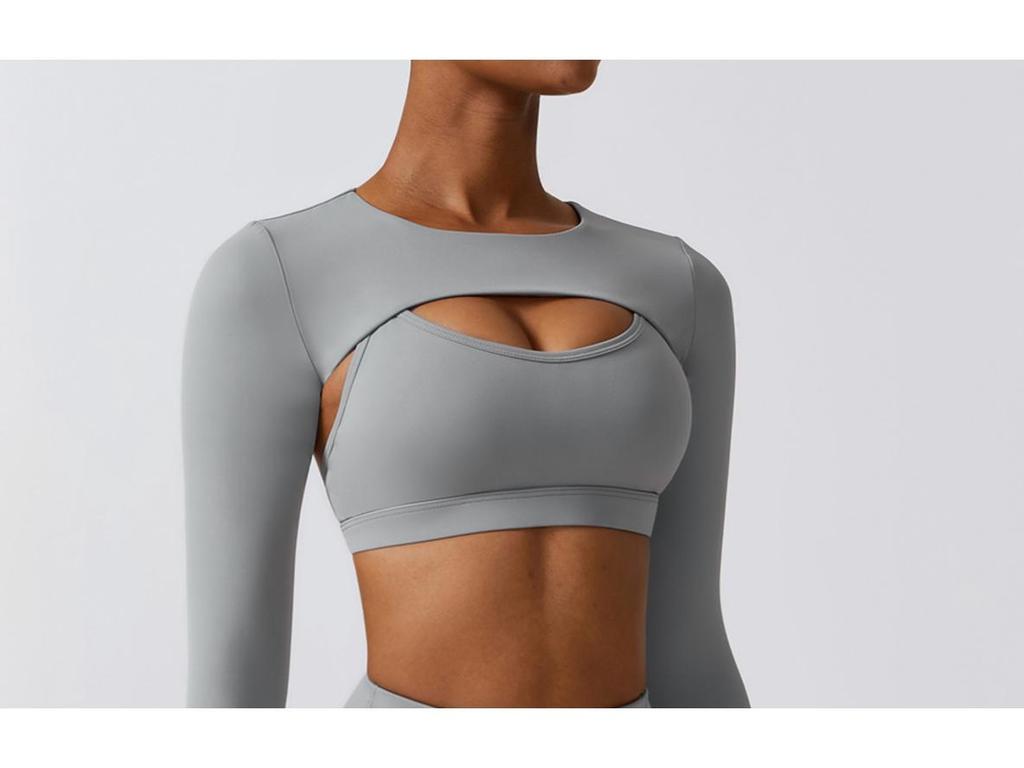 Women's Two-Piece Yoga Set: Sexy Crop Top with Built-in Bra & Thumbholes for Outdoor Sports