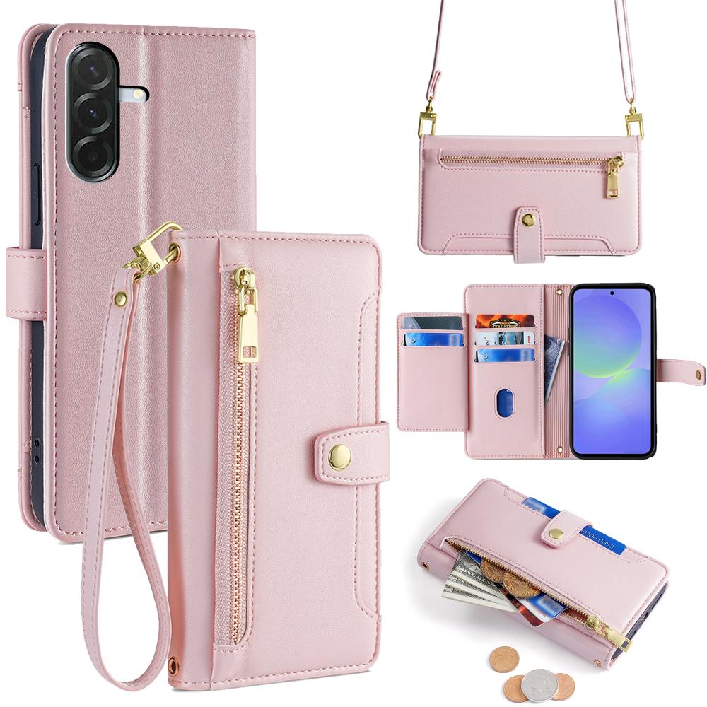 For Samsung Galaxy A36 5G Leather Case Zipper Pocket Wallet Phone Cover with 2 Straps