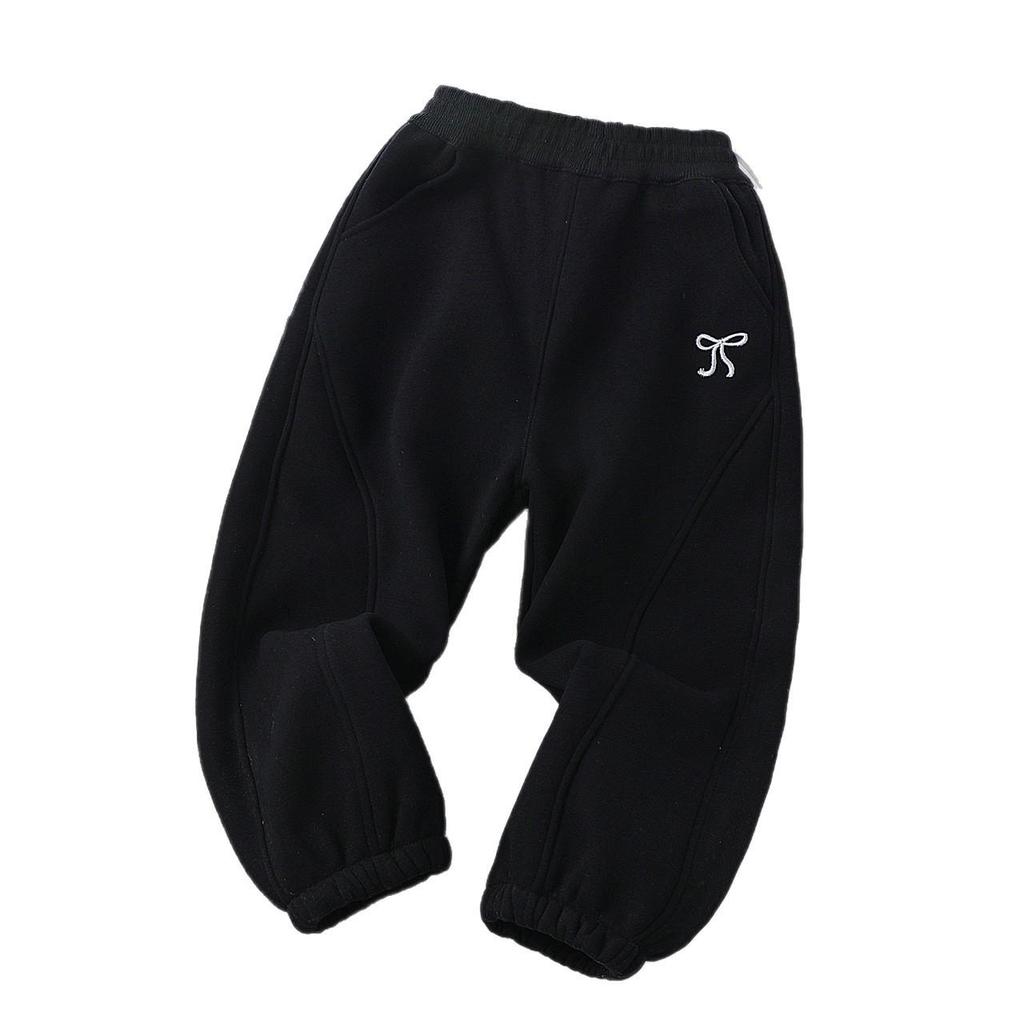 Winter 2025 Girls' Fleece-Lined Bowknot Sweatpants - Thick Casual Pants for Autumn/Winter