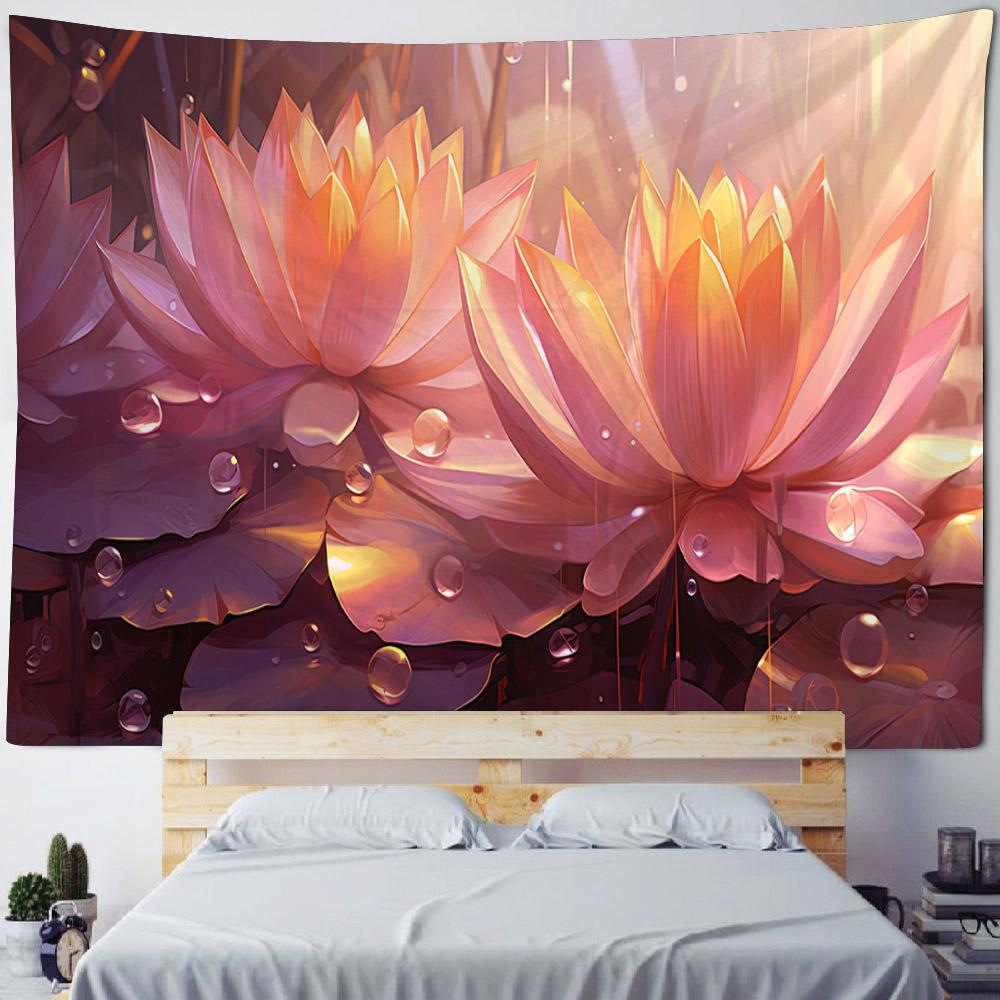 Beautiful Lotus Tapestry, Dreamy Landscape, Wall Hanging Cloth, Hippie Home Wall Art Decoration, Office And Living Room Tapestry 70x100CM