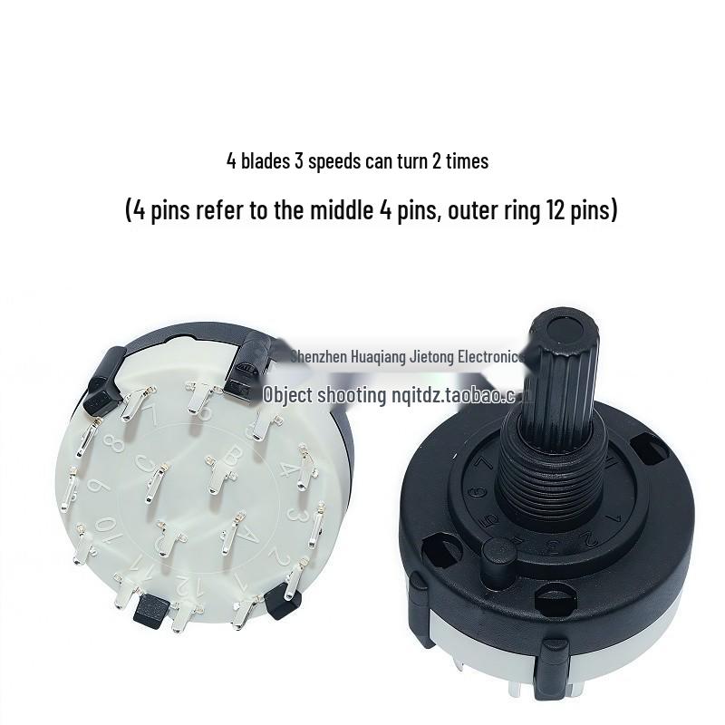 RS26 Rotary Band Switch: 1 Pole 12 Positions, 360° Infinite Rotation; Adjustable: 2 Poles 6 Positions, 3 Poles 4 Positions, 4 Poles 3 Positions.