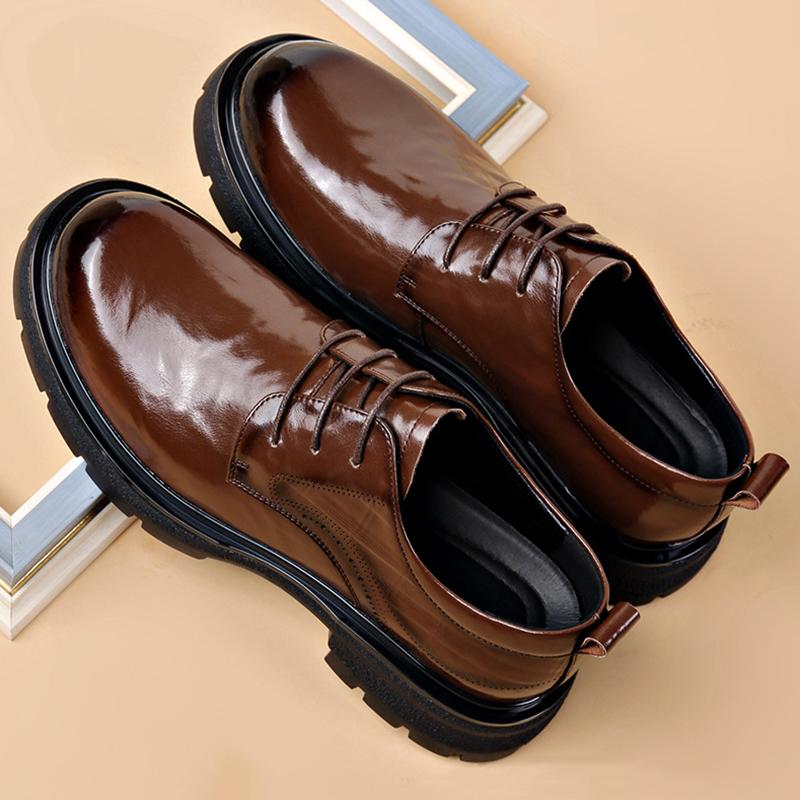 Fashion British Platform Cowhide Business Dress Shoes for Men Spring Autumn Designer Men's Brogue Shoes Fashion Light Wedding Shoes Male