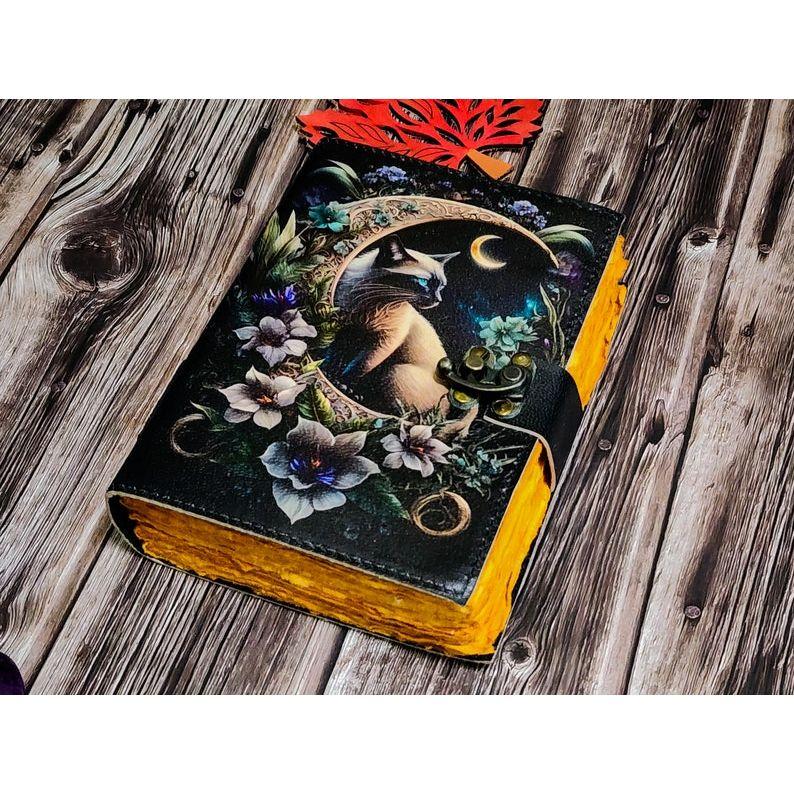 Leather journal Spell wizard Cat Book Blank Magik Notebook Book Of Shadows Wiccan Pagan grimoire book for Traveling Sketching best gift