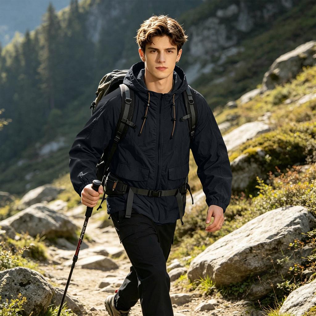 Men's Lightweight Sun Protection Jacket Breathable Outdoor Skin Coat with Hood Full Zip Front and Multiple Pockets for Sports and Casual Wear