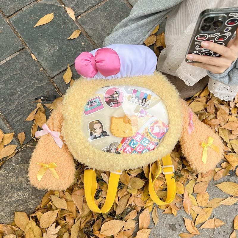 Cuter Ann Cookie Yellow Backpack With Plush Ears Large Capacity Pink Design Bow