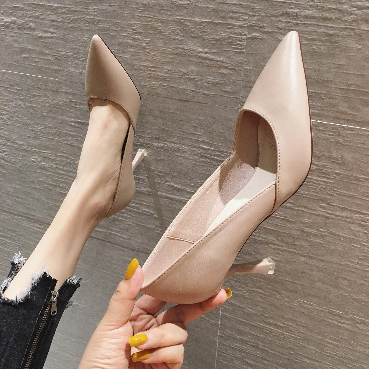 

775-10, сейчас принимаем только ЛОГОТИП, темпераментные профессиональные черные туфли на высоком каблуке с острыми краями, европейские, элегантные и удобные, универсальные 40 телесный