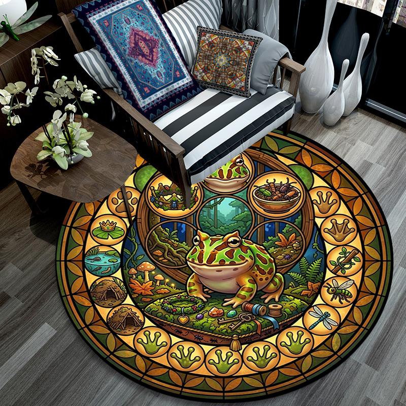 Frogs Forest Journey Round Area Rug Under Office Chairs Bedroom Living Room Home Decor