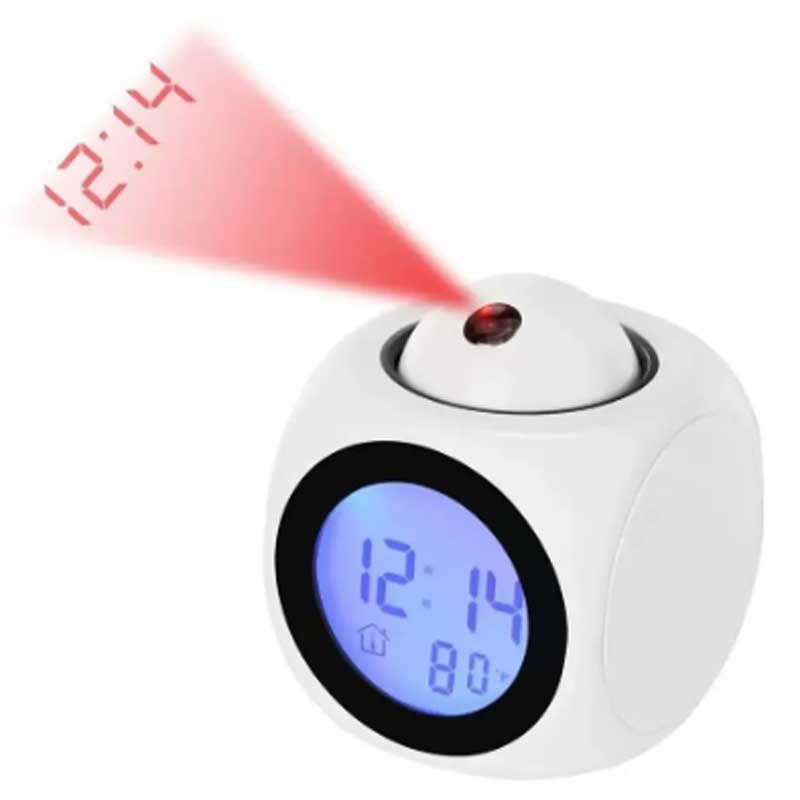1pc Multifunction Projection Chime Clock LED Light Alarm Clock Voice Prompt Temperature Chime Clock Projection Clock