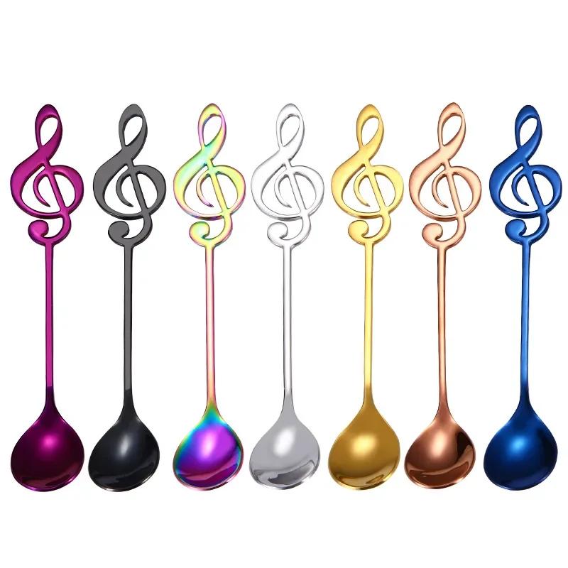 Colorful 6 Pcs Stainless Steel Tea Spoons Set Metal Music Coffee Spoon Ice Cream Candy Teaspoon Rose Gold Spoon