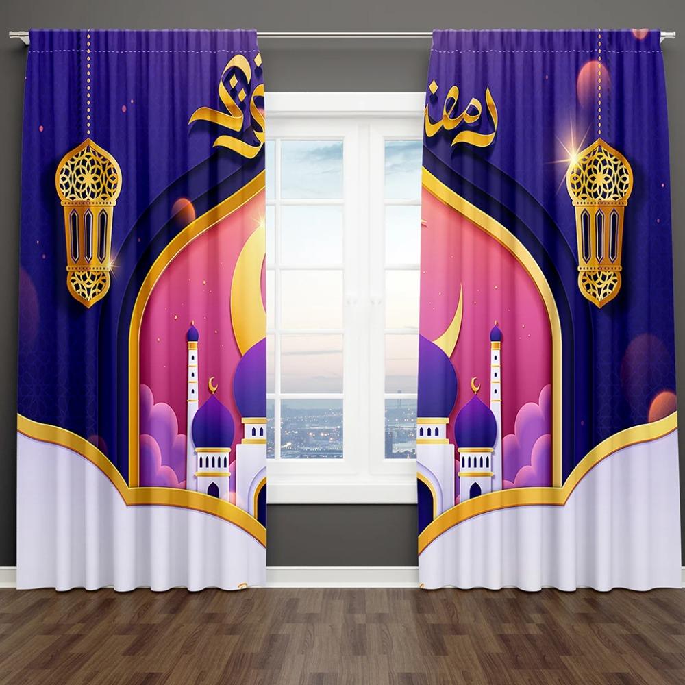 Free Shipping Luxury Islam Ramadan Kareem Window Curtains Blinds For Living Room Bedroom Bathroom Kicthen Door Home Decor2Pcs