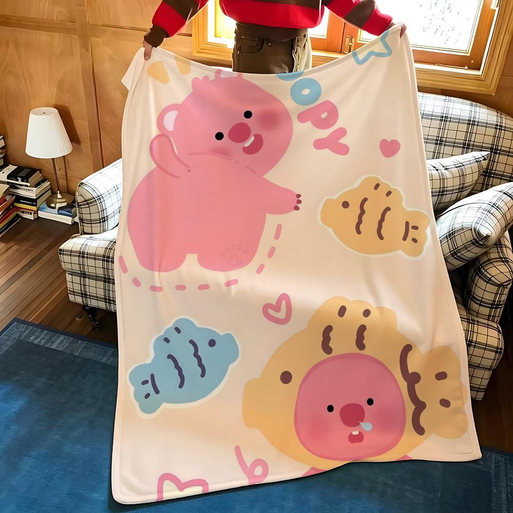 Cartoon L-Loopy Throw Flannel Cozy Print Blanket, Portable, Durable Machine Washable Cute Cool