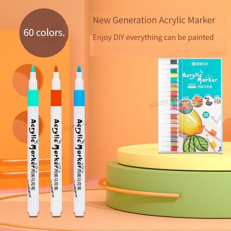 12/60 Colors Acrylic Marker Rock Painting Kit for Kids Children Stone Paint Pens Collection Ceramic Glass Wood DIY Crafts Art Supplies