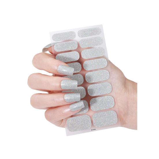 Glitter Nail Polish Strips with File Easy Apply Remove Self Adhesive Women Full Nail Sticker Home Manicure DIY Nail Art Decoration Wrap