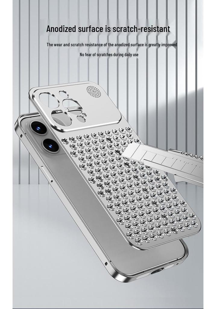 Apple 15 Pro Max Metal Honeycomb Anti-Scratch Heat Dissipation Phone Case with Spring Buckle Design for Cross-Border Use