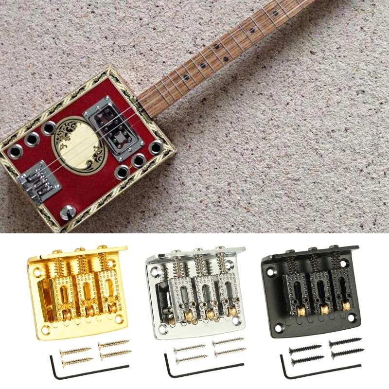 Guitar Bridge, Zinc Alloy 3-String Fixed Hardtail Guitar Bridge Saddle with 4 Pieces Mounting Screws for Electric Guitar