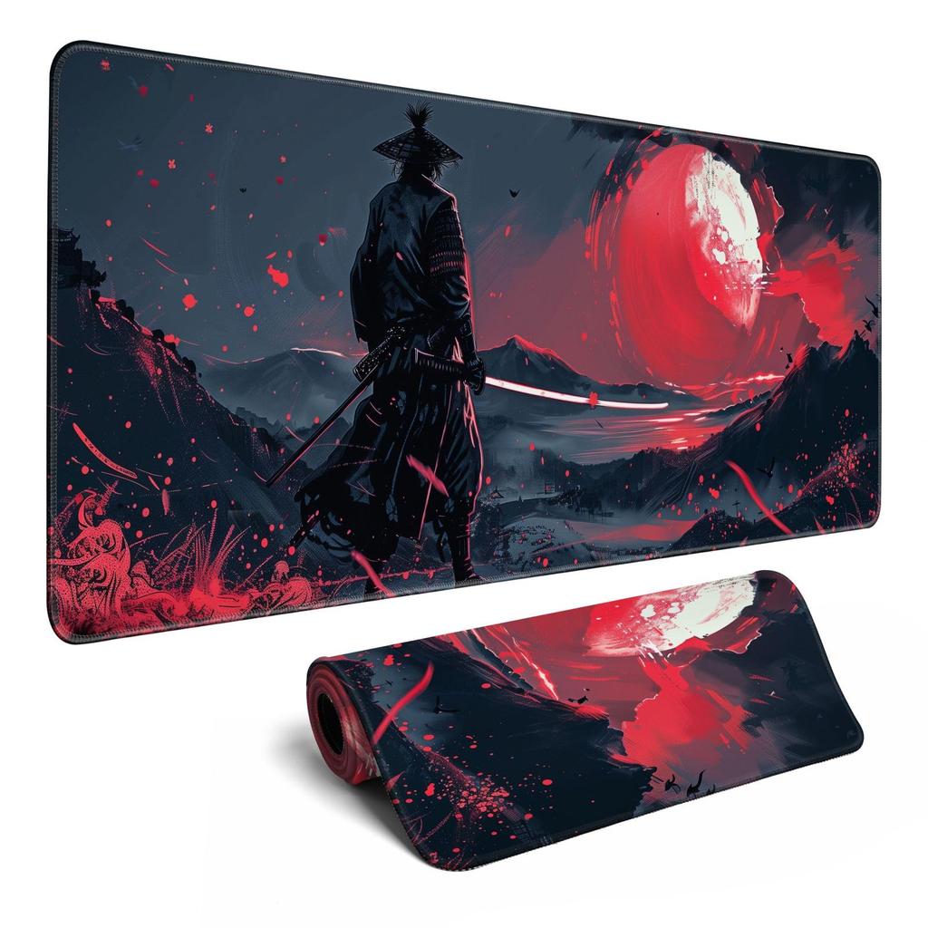 Vintage Japanese Skull Floral Large Mouse Pad Stitched Anti Slip Rubber Base Mat For Gaming Desk Office Pc Keyboard Desktop