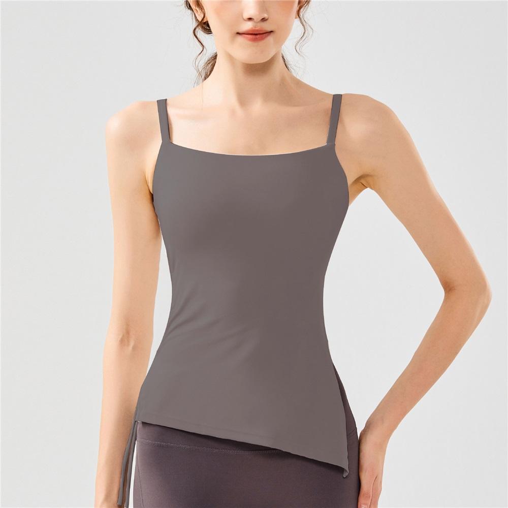 Naked Drawstring Pleated Yoga Clothes For Women, Slimming And Slimming Fitness Tops, Women's Fixed Chest Pads, Camisoles, Sports Vests, Summer