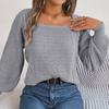 Comfortable Casual Women Solid Color Knitted Pullover Sweater Autumn Winter Square Neck Lantern Sleeve Fried Dough Twists Design