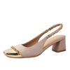Retro chain splicing Mary Jane shoes women's thick heel square head sandals outer wear color matching single shoes summer