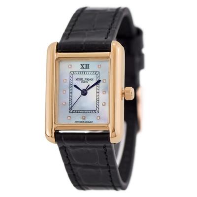 Michel Jourdan MJ-7100 Diamond and Pearl Solar-Charged Watch for Women (Black)