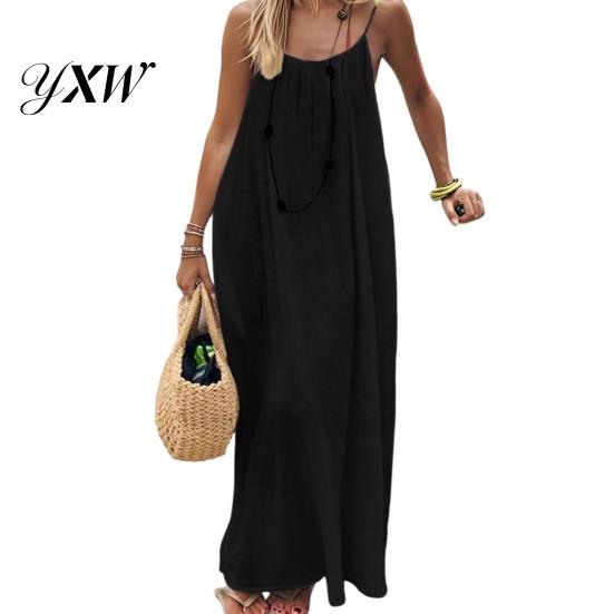 All Season Dress Women's Backless Cami Summer Casual Sleeveless Boho Beach Maxi for Body Shapes Spaghetti Strap Vacation Long Sundress with