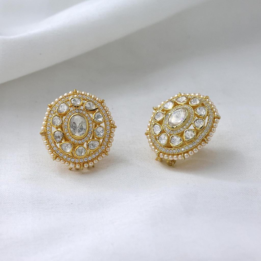 Cercei Kundan placați cu aur Argint Sterling 925 Bijuterii Polki lucrate manual Cercei cu moissanit Bijuterii pentru femei indiene