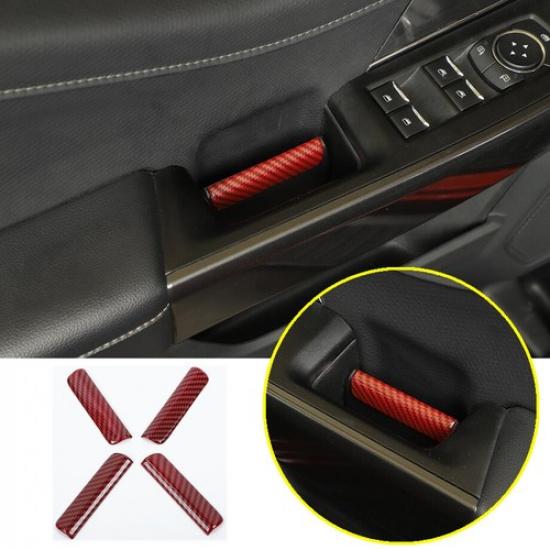 For - Ford F150 F-150 Red Carbon Fiber Inner Door Grab Handle Cover Trim