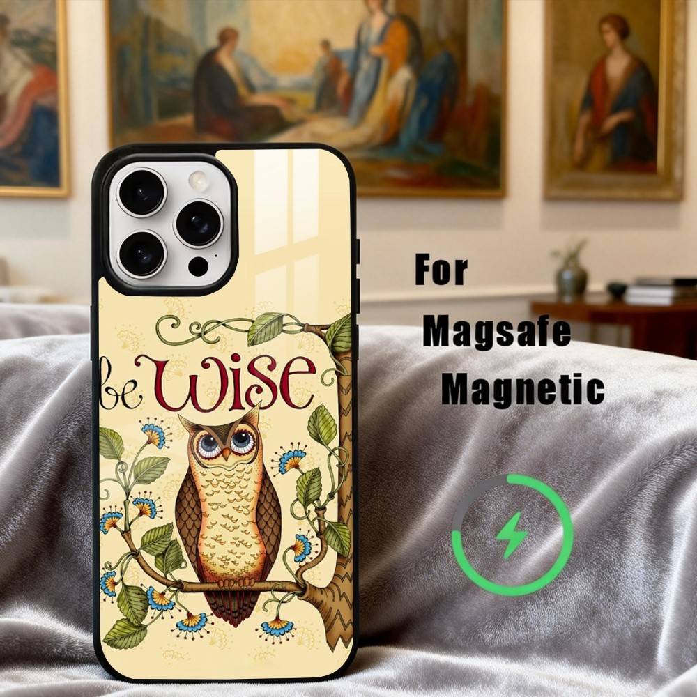 Cute Owl Art Phone Case For iPhone 17,16,15,14,13,12,Plus,Pro,Max for Magsafe Magnetic Wireless Charging iPhone15PRO