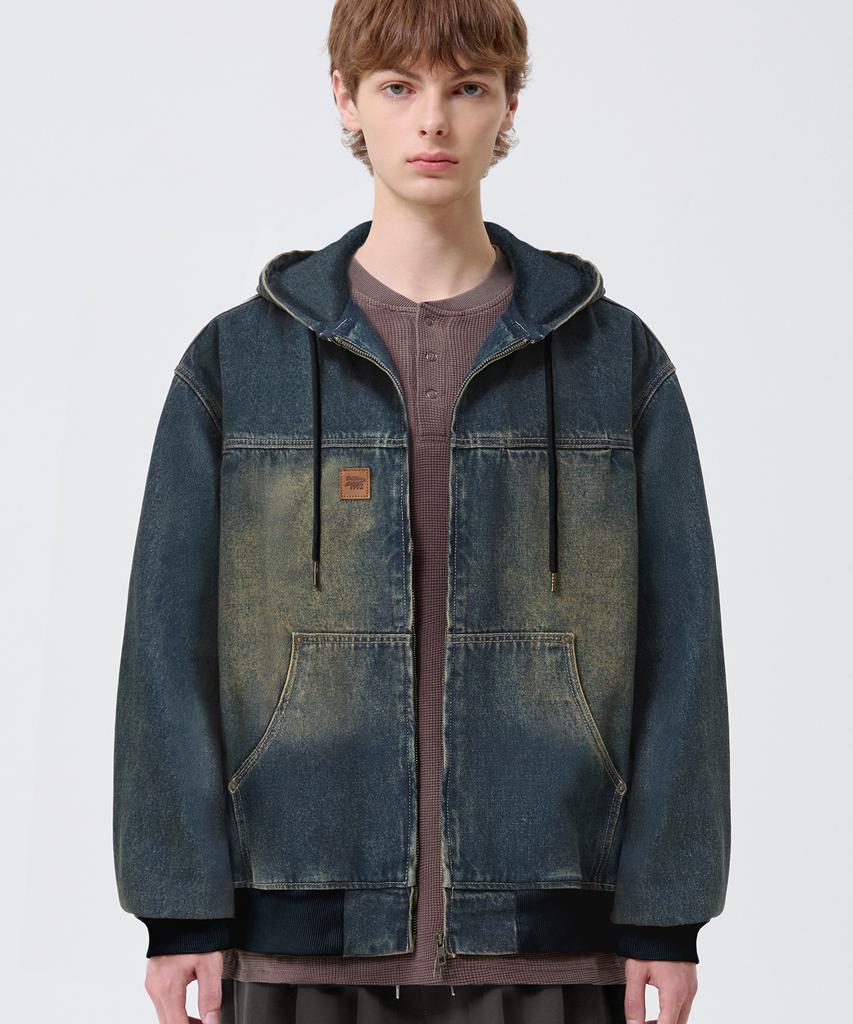 Trillion Vintage Washed Denim Work Hoodie Zip-Up_Vintage Blue