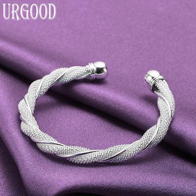 Offenes Armband aus 925er-Sterlingsilber mit Netzgewebe, Modeschmuck