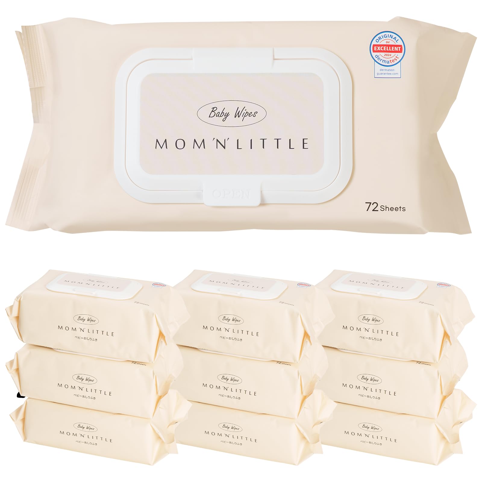 

MomnLittle Baby 72 Sheets x 10 with Made with Pure Perfect for Hand and Mouth Wet and Body A great baby shower Wipes, Thick, Packs, Unscented, Lid,