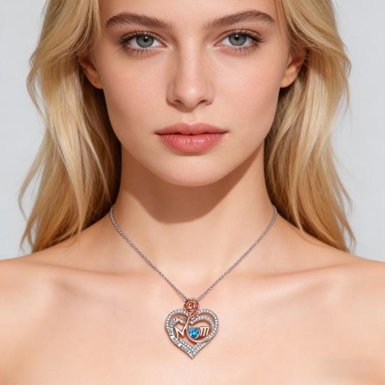 Rose Heart Pendant Necklace with Rhinestones Elegant Alloy Jewelry Lightweight Tarnish-Resistant Shiny Gift for Mother's Day Birthday